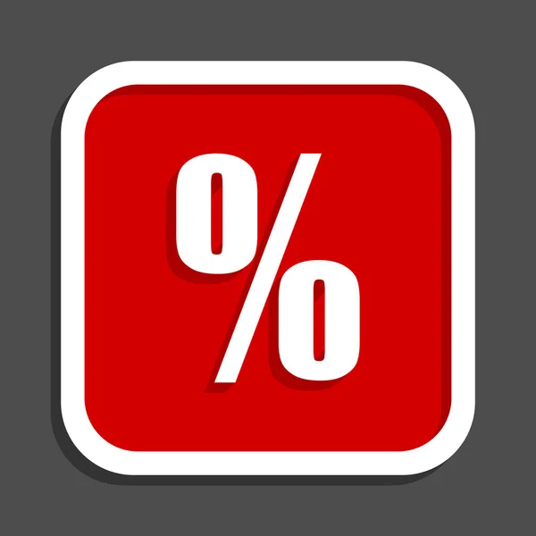 Icona vettoriale percentuale. Design piatto quadrato internet pulsante rosso . — Vettoriale Stock