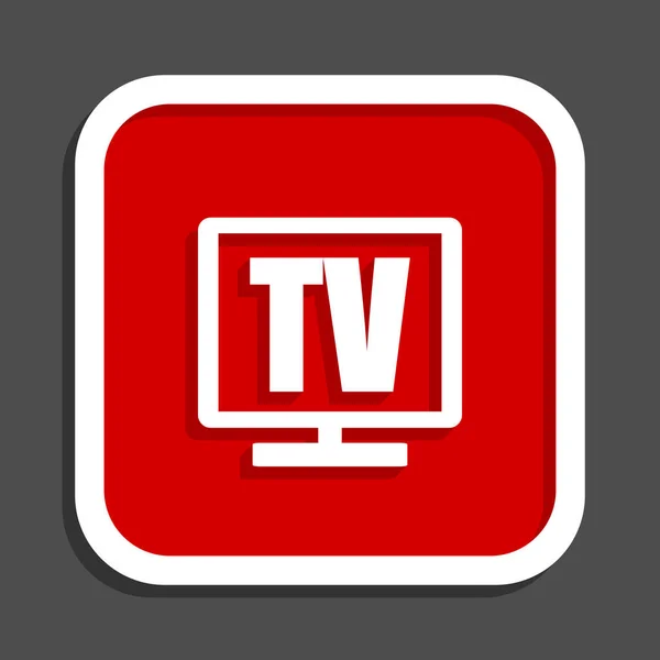 Icona vettoriale TV. Design piatto quadrato internet pulsante rosso — Vettoriale Stock