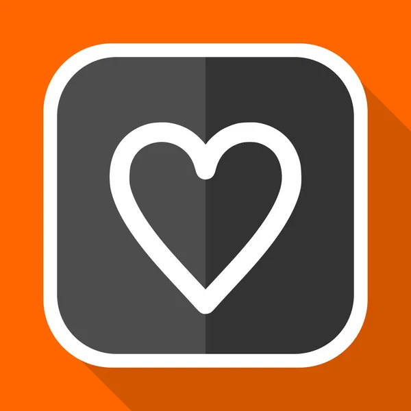 Icono del vector del corazón. Diseño plano cuadrado internet gris botón sobre fondo naranja . — Archivo Imágenes Vectoriales