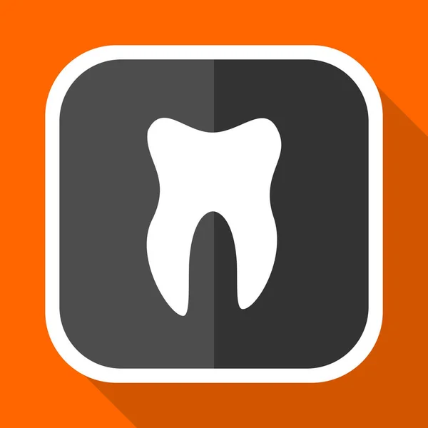 Tooth vector icon. Flat design square internet gray button on orange background. — Stock Vector