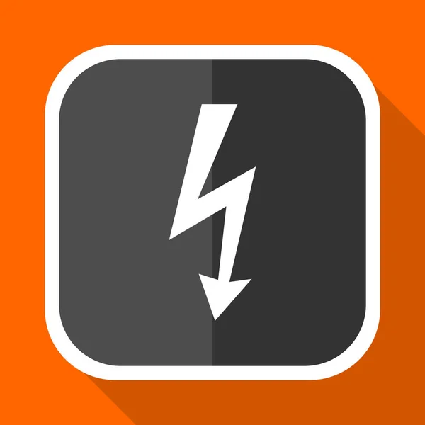 Bolt vector icon. Flat design square internet gray button on orange background. — Stock Vector