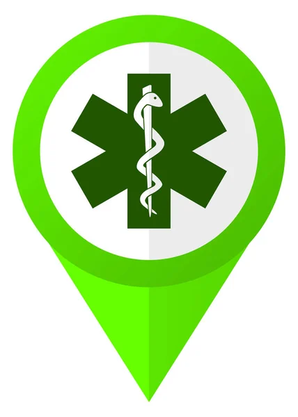 Emergency green flat pointer vector icon. Modern design web button in eps 10 — Stock Vector