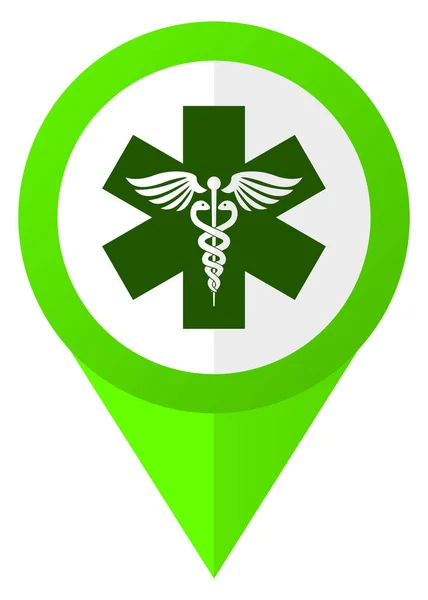 Emergency green flat pointer vector icon. Modern design web button in eps 10 — Stock Vector