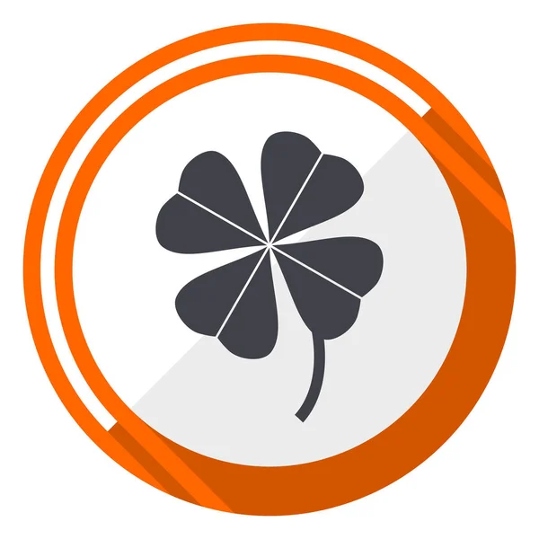 Four Leaf Clover Orange Flat Design Vector Web Icon — Stock Vector