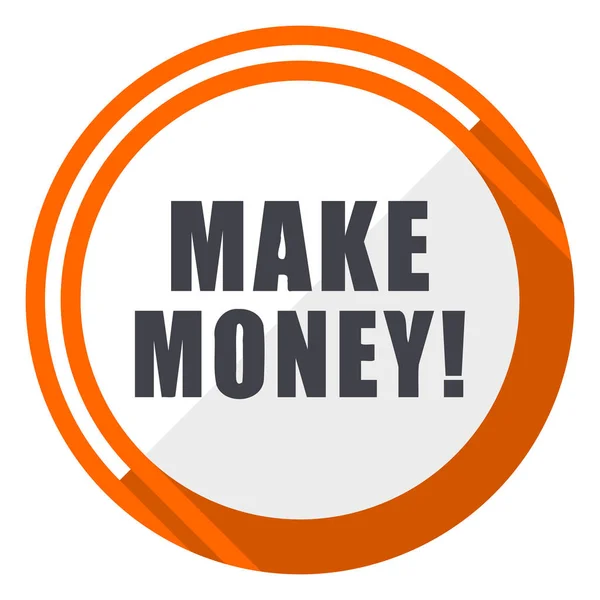 Make Money Flat Design Vector Web Icon Orange Internet Button — Stock Vector