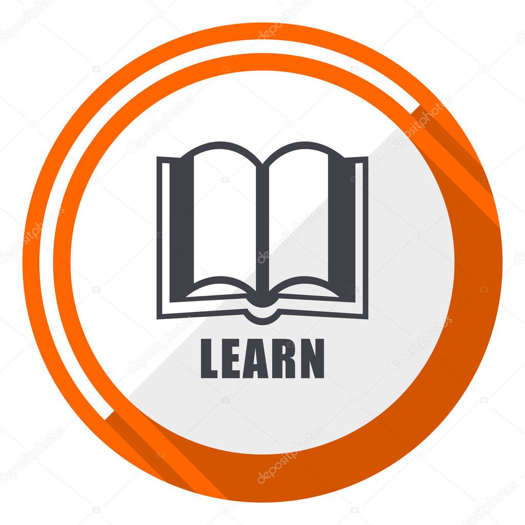 Learn flat design orange round vector icon in eps 10