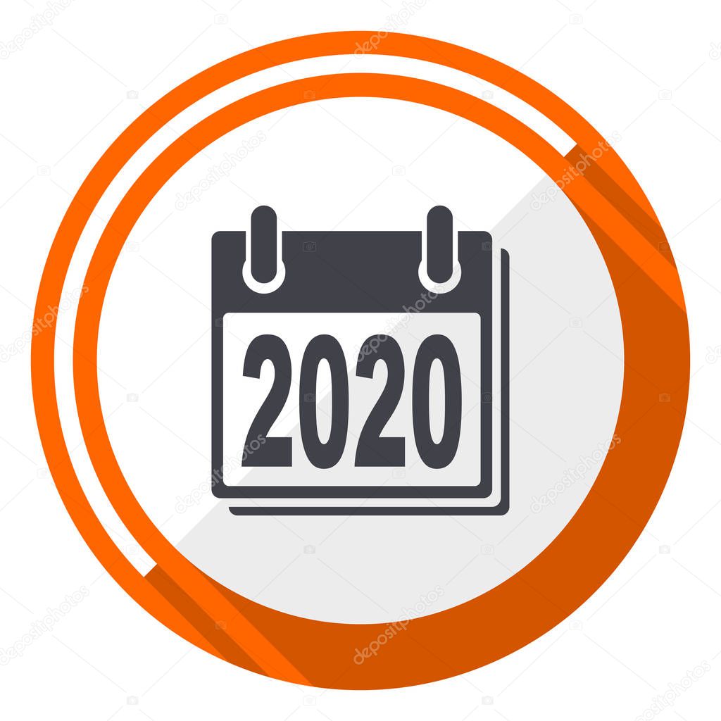 New year 2020 flat design orange round vector icon in eps 10