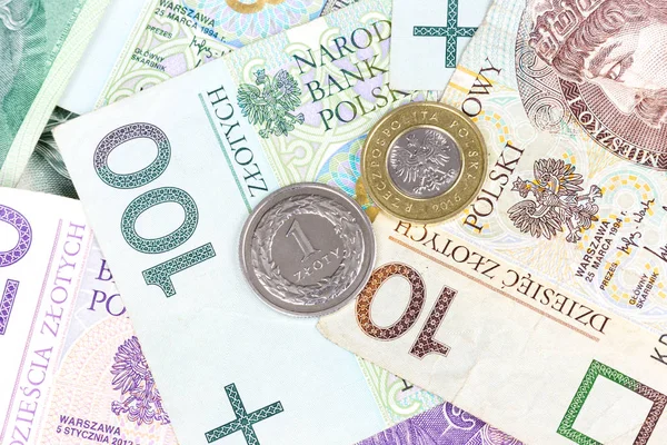 Банкноты Монеты Польских Злотых — стоковое фото