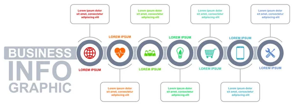 Инфографический векторный шаблон для бизнес-презентации с 7 опциями — стоковый вектор