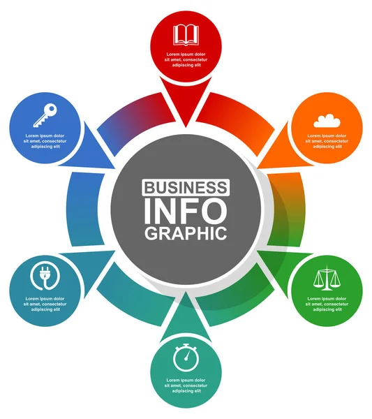 Infografische Kreisvektorvorlage für Präsentation, Diagramm, Workflow Business, Technologie und Branchenkonzept mit 6 Optionen — Stockvektor