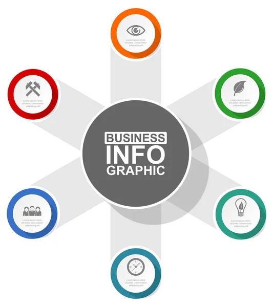 Infographic circular vector template for presentation, diagram, workflow business and technology concept with 6 options — ストックベクタ