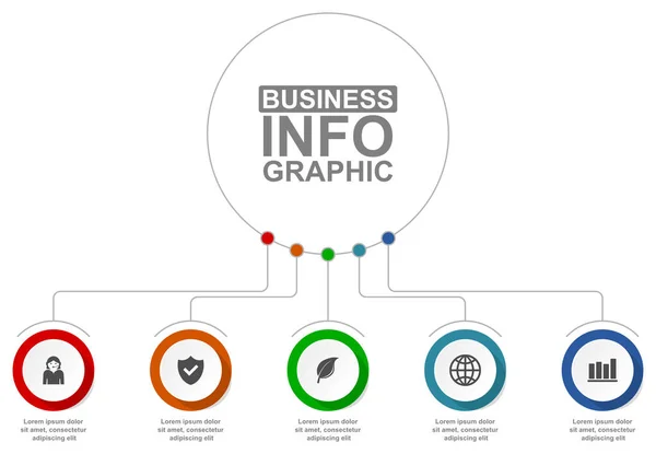 Obchodní diagram, vektorová kruhová infografická šablona, webová prezentace v 5 možnostech — Stockový vektor