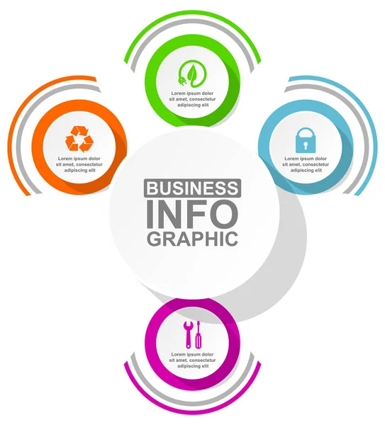 Diagramme d'affaires, modèle d'infographie circulaire vectorielle, présentation Web en 4 options — Image vectorielle