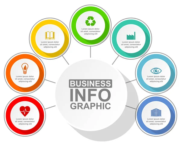 Diagrama de negócios, modelo de infográfico circular vetorial, apresentação web em 7 opções —  Vetores de Stock