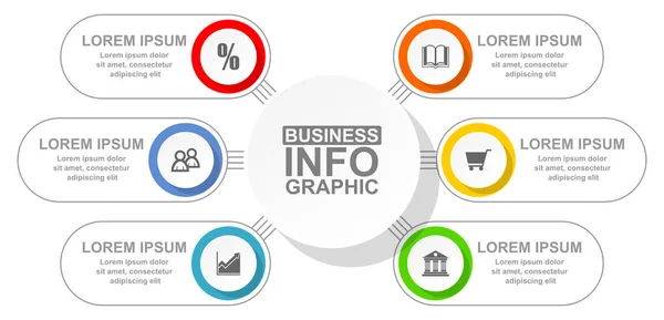 Diagramme d'affaires, modèle d'infographie circulaire, présentation Web en 6 options, illustration vectorielle — Image vectorielle