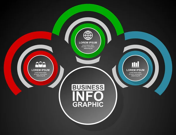 Diagrama de negocio, plantilla de infografía circular, presentación web en 3 opciones, ilustración vectorial — Vector de stock