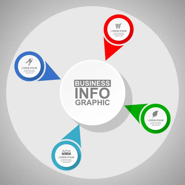 Bedrijfsdiagram, circulaire infografische template, webpresentatie in 4 opties, vectorillustratie — Stockvector