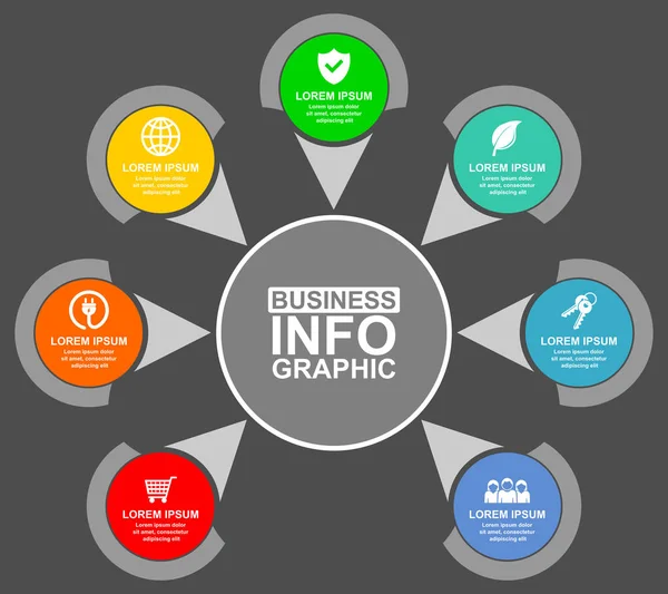 Bedrijfsdiagram, vectorcirkelvormige infografische template, webpresentatie in 7 opties — Stockvector