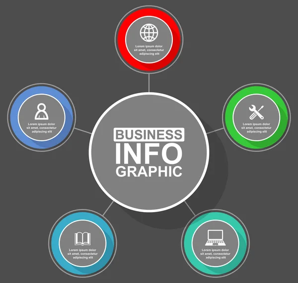 Diagrama de negócios, modelo de infográfico circular vetorial, apresentação web em 5 opções —  Vetores de Stock