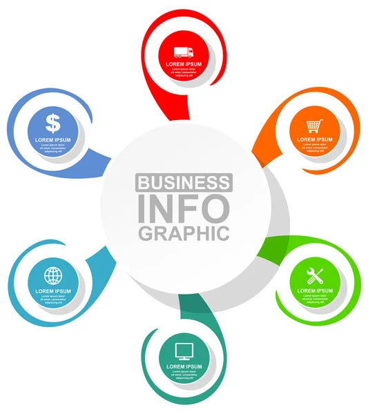 Presentación de negocios, plantilla de infografía circular, diagrama web en 6 opciones, ilustración vectorial en eps 10 — Vector de stock