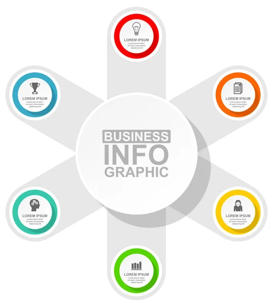 Prezentacja biznesowa, okrągły szablon infograficzny, schemat WWW w 6 opcjach, ilustracja wektorowa w eps 10 — Wektor stockowy