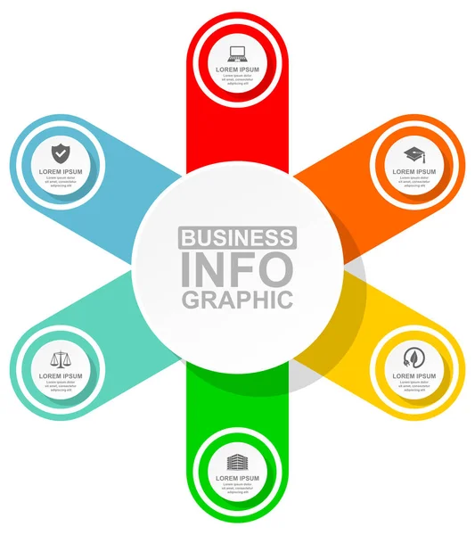 Présentation d'entreprise, modèle d'infographie circulaire, diagramme web en 6 options, illustration vectorielle en eps 10 — Image vectorielle