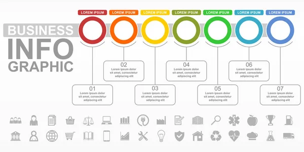 Plantilla vectorial de infografía empresarial con un conjunto de iconos listos para usar — Vector de stock