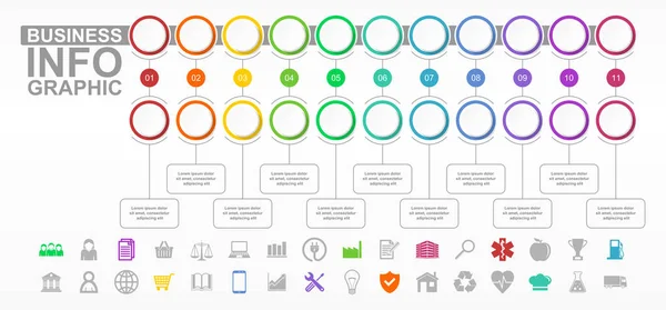 Infografik Vektor Business bunte Vorlage, Satz von Symbolen, flaches Design-Diagramm, Workflow, Zeitachse in Folge 10 — Stockvektor