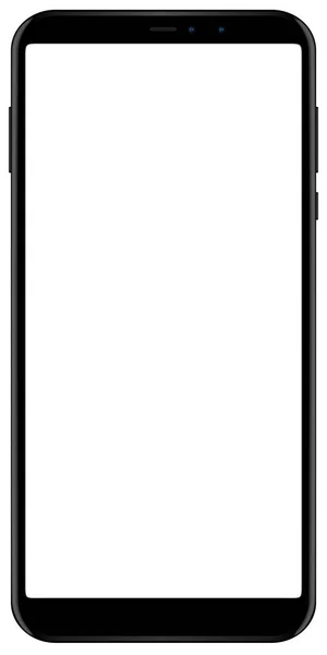 Brandneues Smartphone schwarze Farbe mit leerem Bildschirm isoliert auf weißem Hintergrund Attrappe. Vorderseite des modernen Android-Multimedia-Handy einfach zu bearbeiten und legen Sie Ihr Bild oder Text. — Stockfoto