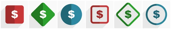 Set di icone Dollar, illustrazione vettoriale flat design in 6 opzioni per il webdesign e le applicazioni mobili in 10 eps — Vettoriale Stock