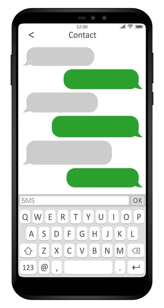 Mobile phone mockup sms application vector template, screen with keyboard dialog service illustration in eps 10 — 图库矢量图片