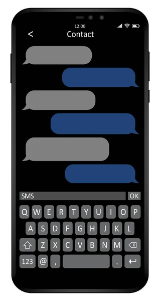 Mobile phone mockup chat application vector template, screen with keyboard dialog service illustration — 图库矢量图片