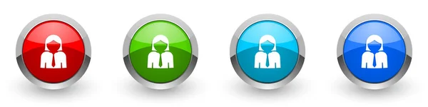 Мужчина серебристый металлические глянцевые иконки, бизнесмен, мужской концептуальный набор современных кнопок дизайна для веб, интернета и мобильных приложений в четырех цветовых вариантах изолированы на белом фоне — стоковое фото