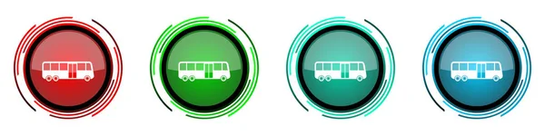 Bus Glossy Vector Icons Set Buttons Webdesign Internet Mobile Phone — Stock Vector