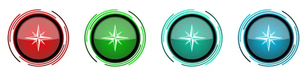 Kompass Runde Hochglanz Vektorsymbole Set Von Tasten Für Webdesign Internet — Stockvektor