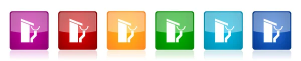 屋顶和排水沟图标集 在网页设计和移动应用程序的6个选项中大肆宣扬彩色正方形光滑矢量插图 — 图库矢量图片