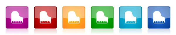 Conjunto Iconos Piano Ilustraciones Vectores Brillantes Cuadrados Coloridos Música Opciones — Archivo Imágenes Vectoriales