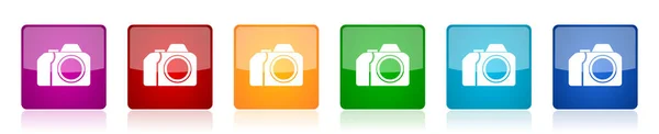 Fényképezés Camera Icon Set Photography Colorful Square Glossy Vector Illustrations — Stock Vector