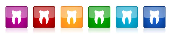 Conjunto Iconos Dientes Ilustraciones Vectores Brillantes Cuadrados Coloridos Opciones Para — Archivo Imágenes Vectoriales