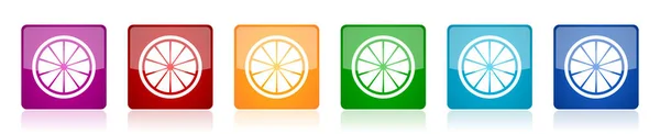 Citroen Icoon Set Fruit Verse Citrus Kleurrijke Vierkante Glanzende Vector — Stockvector