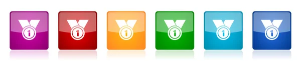 Ensemble Icônes Badge Premier Numéro Illustrations Vectorielles Brillantes Carrées Colorées — Image vectorielle
