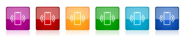 Téléphone Portable Set Icônes Smartphone Illustrations Vectorielles Brillantes Carrées Colorées — Image vectorielle