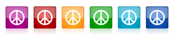 Peace Icon Set Bunte Quadratische Hochglanz Vektorillustrationen Optionen Für Webdesign — Stockvektor