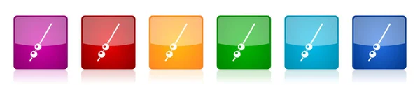 网页设计及流动应用的六种选择中 新鲜的橄榄绿贴在接线盒图标上 食物五颜六色的正方形光泽矢量图解 — 图库矢量图片