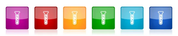 Ciencia Laboratorio Conjunto Iconos Química Ilustraciones Vectores Brillantes Cuadrados Coloridos — Archivo Imágenes Vectoriales