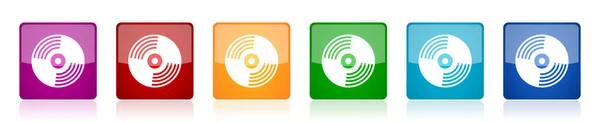 Vinyl Musik Icon Set Bunte Quadratische Hochglanz Vektorillustrationen Optionen Für — Stockvektor