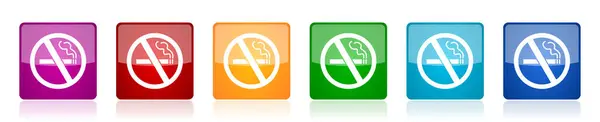Smoking Icon Set Colorful Square Glossy Vector Illustrations Options Web — Stock Vector
