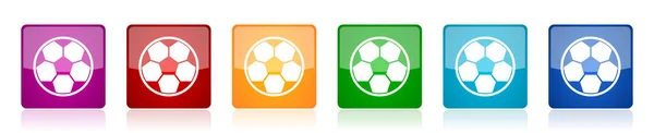 Fußball Icon Set Bunte Quadratische Hochglanz Vektorillustrationen Optionen Für Webdesign — Stockvektor