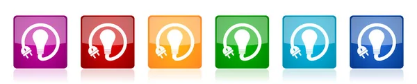 灯泡图标集 电力彩色正方形光洁矢量插画在网页设计和移动应用的6个选项中 — 图库矢量图片