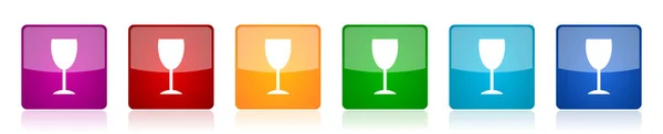 酒精图标集 六种网页设计和移动应用程序选项中色彩艳丽的正方形矢量插图 — 图库矢量图片